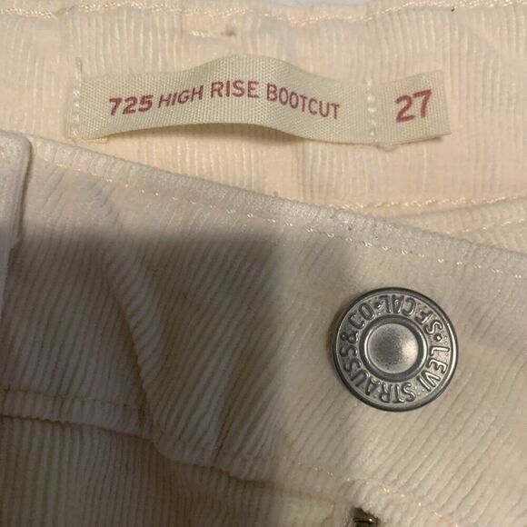LEVI'S Solid Ivory White HIGH RISE 725 CORDUROY BOOTCUT STRETCH JEANS 27 - Picture 5 of 7